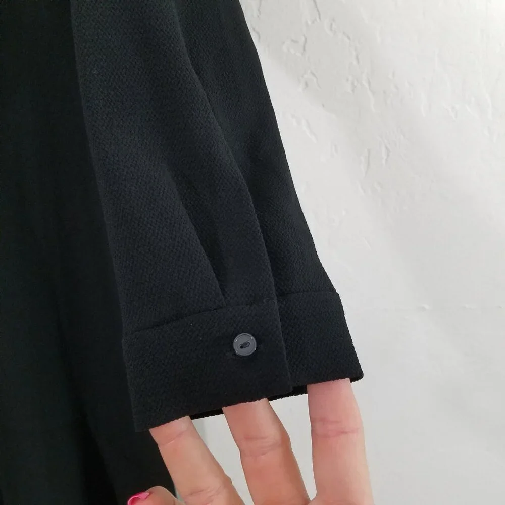 COS Button Up V-Neck Long Sleeve Dress with Pockets Black